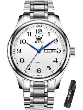 Men's All Silver Stainless Steel Analog Quartz Classic Waterproof Luxury Watch